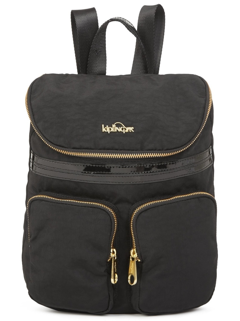 Kipling mini Black Nylon Backpack with Gold Zippers
